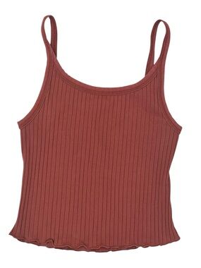 Old Navy Womens XS Tank Top Fitted Cropped Lettuce Edge Rib Knit Copper Moon